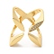 Brass Micro Pave Cubic Zirconia Open Cuff Rings, Cadmium Free & Lead Free, Flower Wide Band Rings, Real 18K Gold Plated, Inner Diameter: 18mm
