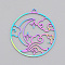 Ion Plating(IP) 201 Stainless Steel Pendants, Laser Cut, Ring with Cloud & Moon, Rainbow Color, 32.5x30x1mm, Hole: 1.8mm