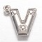 Tarnish Resistant 201 Stainless Steel Charms, Letter V, Stainless Steel Color, 15x14.2x3.5mm, Hole: 1.2mm