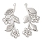 Brass Pave Clear Cubic Zirconia Pendant Rhinestone Settings, Cadmium Free & Nickel Free & Lead Free, Flower Charms with Leaf, Real Platinum Plated, Fit for 0.9mm Rhinestone, 27x15x2mm, Hole: 1mm