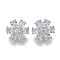 Brass Micro Pave Clear Cubic Zirconia Shank Buttons, Flower, Platinum, 13.5x8mm, Hole: 1.2mm