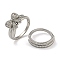 Bowknot Brass Micro Pave Clear Cubic Zirconia Double Rings, for Women, Cadmium Free & Lead Free, Platinum, Inner Diameter: 18mm, Bowknot: 10.5x13.5mm, 2pcs/set