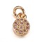 Brass Micro Pave Cubic Zirconia Pendants, Flat Round Charms, Golden, 7x5x2mm, Hole: 2mm