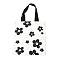 Black Flower Printed Canvas Women's Tote Bags, with Handle, Shoulder Bags for Shopping, Rectangle, White, 365x347x4.5mm