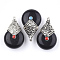 Resin Pendants, with Alloy & Enamel, teardrop, Antique Silver, Black, 37~38x23x16~17mm, Hole: 2~3mm