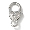 Alloy Lobster Claw Clasps, Heart, Platinum, 26.5x14x6mm, Hole: 4mm