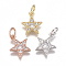 Brass Micro Pave Cubic Zirconia Charms, with Jump Ring, Long-Lasting Plated, Pentagram Star, Clear, Mixed Color, 12x10x2mm, Hole: 3mm