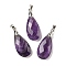 Natural Amethyst Pendants, with Brass Findings, Faceted, Teardrop Charms, 25x13x7mm, Hole: 5x4mm
