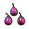 Natural Banded Agate Teardrop Pendants, Red Copper Tone Brass Charms, Dyed & Heated, 28.5x20.5x7mm, Hole: 8x5mm