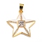 Brass Micro Pave Clear Cubic Zirconia Pendants, with Enamel, Long-Lasting Plated, Real 18K Gold Plated, Star, White, 25.5x24.5x5mm, Hole: 3.5x5.5mm