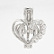 Brass Locket Pendants, Cage Pendants, Cadmium Free & Nickel Free & Lead Free, Hollow, with Rhinestones, Heart, Silver Color Plated, 18x15x8mm, Hole: 4x2mm, Inner Diameter: 7.5mm