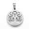 Non-Tarnish 304 Stainless Steel Pendants, Flat Round with Tree of Life, Stainless Steel Color, 25x22x1.2mm, Hole: 4x7.5mm