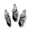 Natural Obsidian Pendants, with Platinum Tone Brass Findings, Cadmium Free & Lead Free, Double Terminal Pointed Bullet with Feather, 45~47.5x14~14.5x13~14mm, Hole: 8x5mm