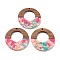 Resin and Walnut Pendants, Flat Round, Mixed Color, 38x3mm, Hole: 2mm