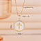 Brass Micro Pave Clear Cubic Zirconia Flat Round Cross Pendant Necklaces for Women, with Natural Shell, Golden, 15.75 inch(40cm)