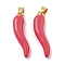 Brass Enamel Pendants, Cadmium Free & Nickel Free & Lead Free, Horn of Plenty/Italian Horn Cornicello Charms, Real 18K Gold Plated, Cerise, 30x8.5x5.5mm, Hole: 5x3mm
