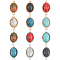 12Pcs 12 Styles Natural & Synthetic Mixed Gemstone Connector Charms, with Platinum & Light Gold Plated Alloy Findings, Half Oval Links, Mixed Dyed and Undyed, 22x13x6.5mm, Hole: 1.8mm, 1pc/style