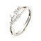 Crescent Moon Brass Adjustable Ring with Cubic Zirconia, Lead Free & Cadmium Free, Platinum, Us Size 5 3/4(16.3mm)