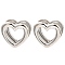 Brass Hoop Earrings, Hollow Heart, Platinum, 20.5x22x12.5mm