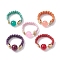 Glass Round Ball Braided Bead Style Finger Ring, with Waxed Cotton Cords, Mixed Color, Inner Diameter: 18mm