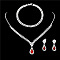 Alloy Rhinestone Pendant Necklaces & Earrings Sets for Women, Platinum, Teardrop, 450mm