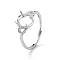 Adjustable 925 Sterling Silver Ring Components, with Cubic Zirconia, 4 Claw Prong Ring Settings, For Half Drilled Beads, Real Platinum Plated, 1.5~4mm, Inner Diameter: 17.4mm