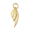 Brass Pendants, Wing, with Jump Ring, Long-Lasting Plated, Lead Free & Cadmium Free, Real 18K Gold Plated, 16x6.5x2mm, Hole: 3.5mm