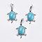Synthetic Turquoise Pendants, with Brass Findings, Dyed, Tortoise, Platinum, 34x21x7mm, Hole: 5x7mm