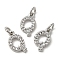 Brass Micro Pave Grade AAA Cubic Zirconia Charms, Letter Q, Cadmium Free & Nickel Free & Lead Free, Real Platinum Plated, 9x6x1.5mm, Hole: 2mm