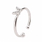 Clear Cubic Zirconia Butterfly Open Cuff Ring, Brass Jewelry for Women, Cadmium Free & Lead Free, Platinum, Inner Diameter: 17mm