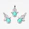 Dyed Synthetic Turquoise Pendants, Angel, with Brass Finding, Platinum, 34x25.5x4.5~6.5mm, Hole: 4~5x7mm