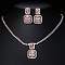 Square Brass Micro Pave Clear Cubic Zirconia Pendant Necklaces & Stud Dangle Earrings Sets, Rose Gold, 460mm