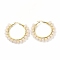 Natural Rose Quartz Beaded Hoop Earrings for Women, Real 18K Gold Plated Wire Wrap Big Circle Hoop Earrings, 47~49x51~52x6~6.6mm, Pin: 1.4x0.4mm