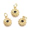 Brass Micro Pave Cubic Zirconia Pendants, with Jump Ring, Sun with Eye, Real 18K Gold Plated, Black, 12.5x10x2.7mm, Jump Rings: 5x0.8mm, Inner Diameter: 3mm