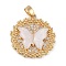 Brass Micro Pave Clear Cubic Zirconia Pendants, Cadmium Free & Nickel Free & Lead Free, Round with Butterfly, Real 18K Gold Plated, 23.5x22x3.5mm, Hole: 4.5x3mm