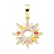 Brass Micro Pave Cubic Zirconia Pendants, Cadmium Free & Lead Free, with Enamel, Sun Charms, Real 18K Gold Plated, 22x19.5x2mm, Hole: 6x4.5mm