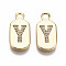 Brass Micro Pave Clear Cubic Zirconia Pendants, Nickel Free, Real 18K Gold Plated, Oval with Word, Letter.Y, 16x7.5x1.5mm, Hole: 1.8mm