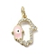 Brass Micro Pave Cubic Zirconia Pendants, with Enamel, Cadmium Free & Nickel Free & Lead Free, with Jump Ring, Real 18K Gold Plated, Hamsa Hand/Hand of Miriam with Evil Eye, Pink, 16.5x13.5x2mm, Hole: 4mm