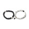 Magnetic Heart Clasps Bracelets Set for Couples Best Friends, Natural Howlite & Lava Rock & Synthetic Hematite Beads Bracelets, Round Brass Cubic Zirconia Bead Bracelets, Inner Diameter: 2-1/4~2-3/8  inch(5.6~5.9cm), 2pcs/set