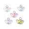 Electroplating Glass Charms, Butterfly, with 304 Stainless Steel Open Jump Rings, Stainless Steel Color, 10x15x5mm, Hole: 3.4mm