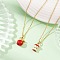2Pcs 2 Styles Teachers' Day Alloy Enamel Red Apple Pendant 304 Stainless Steel Cable Chain Necklaces for Women, Golden, 15.08 inch(38.3cm), 1pc/style