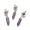 Natural Amethyst Pendants, Pointed Pendants, with Platinum Tone Brass Findings, Star & Bullet, 72mm, Hole: 7x5mm