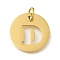 Ion Plating(IP) 304 Stainless Steel Pendants, with Jump Ring, Laser Cut, Flat Round with Letter Charm, Real 18K Gold Plated, Letter D, 20x1mm, Hole: 4.5mm