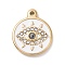 304 Stainless Steel Pendants, with Rhinestone and Enamel, Flat Round with Horse Eye, Golden, White, 18.5x15x3mm, Hole: 1.4mm