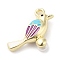 Alloy Enamel Pendants, with Acrylic Imitation Pearls, Golden, Bird Charm, Purple, 18x20x8mm, Hole: 1.8mm