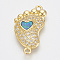 Jewelry Brass Micro Pave Cubic Zirconia Links, Cadmium Free & Lead Free, with Resin, Baby Feet, Clear & Dodger Blue, Golden, 22x12x2.5mm, Hole: 1.4mm