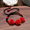 Rose Adjustable Cinnabar Braided Bead Bracelets, Feng Shui Energy Bracelets for Women, Red, 7-1/8 inch(18cm)