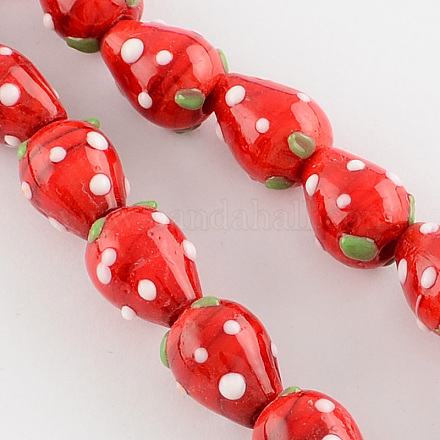 Ручной работы Lampwork 3 d клубника шарики LAMP-R109B-15-1