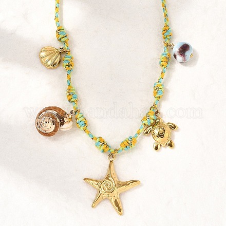 Ожерелья с подвеской из натуральной ракушки Summer Beach из нержавеющей стали 304 с гальваническим покрытием NJEW-F348-01B-G-1