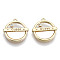 Brass Micro Pave Cubic Clear Zirconia Pendants, with Natural Planet Shell, Nickel Free, Planet with Word Queen, Real 18K Gold Plated, Creamy White, 14x13.5x2mm, Hole: 0.8mm